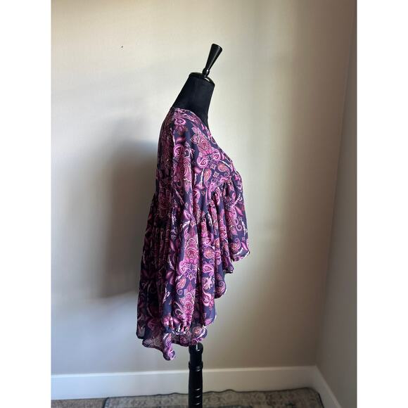 ROMEO AND JULIET COUTURE Purple Geo Printed Sheer Balloon Sleeve Top Size M - Picture 5 of 10